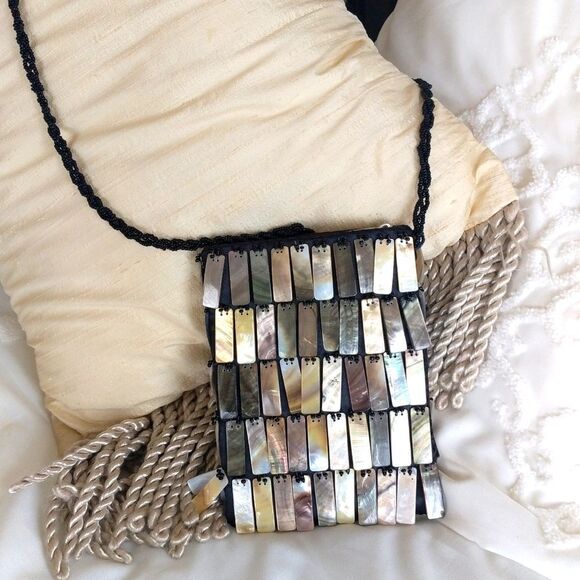 Shell and Silk Handmade Vintage   Tiny Handbag - Picture 1 of 10